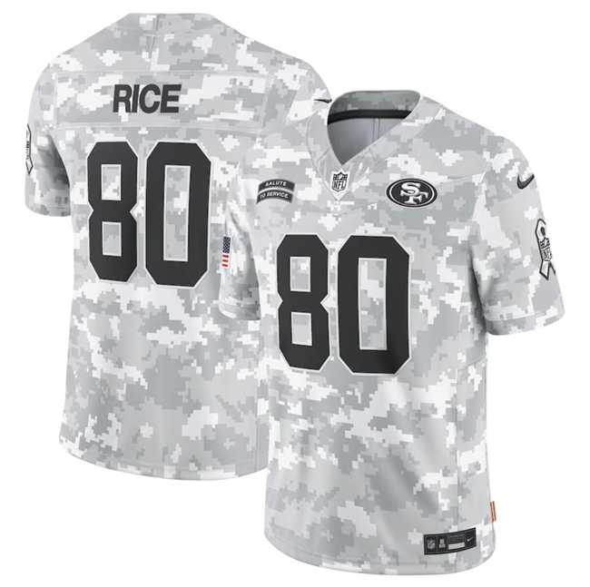 Men%27s San Francisco 49ers #80 Jerry Rice 2024 Arctic Camo Salute To Service Limited Stitched Jersey Dyin